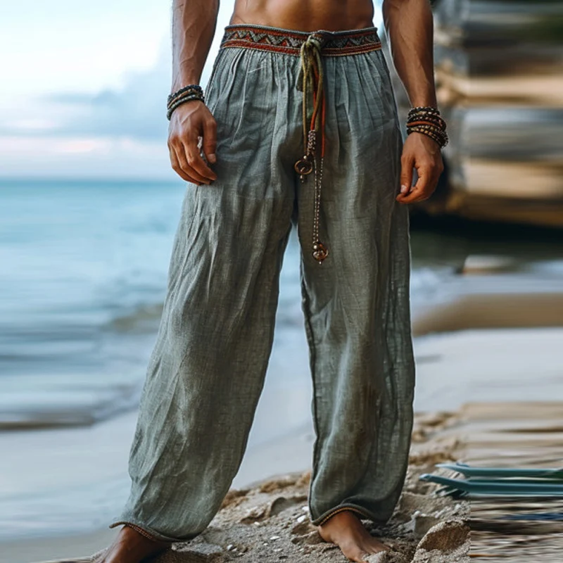 Pantaloni della tuta con coulisse a vita media da uomo Casual per uomo pantaloni lunghi stampati con motivo Vintage primaverile 2024 pantaloni da spiaggia maschili Streetwear