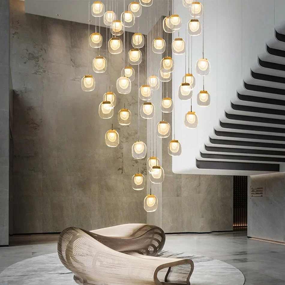 

Modern Crystal LED Chandelier Luxury Long Hallway Pendant Light for Staircase Creative Living Room Gold Home Decor Lamp Fixture