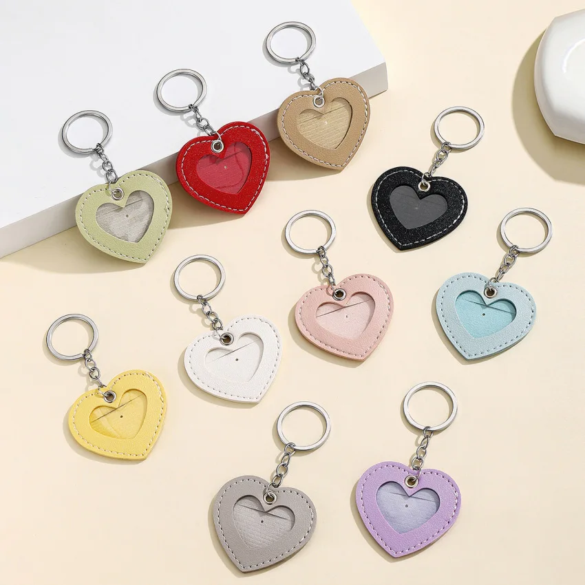 Multi Color Leather Heart Key Chain Creative Men Women Prevent Loss OF Luggage Tags Photo Love Card Sleeve Keychain Pendant