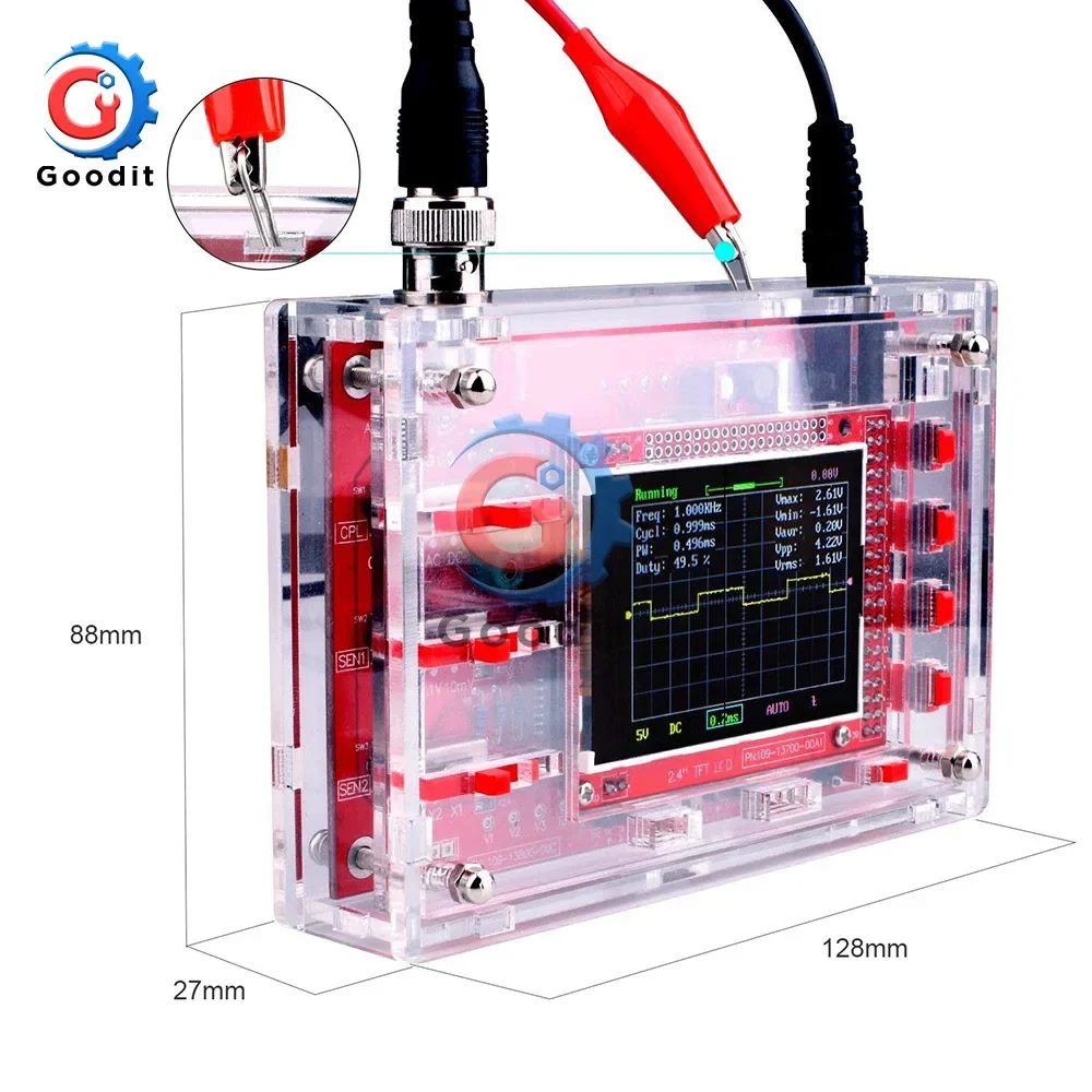 Imagem -06 - Kit de Osciloscópio Digital Tft de 2.4 Polegadas Testador Faça Você Mesmo 200khz Sonda de Largura de Banda 1msps Suíte de Produção Eletrônica Caixa Acrílica Opcional