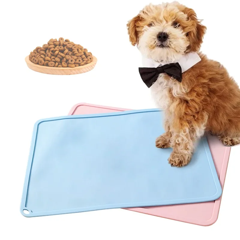 Silicone pet placemat with hanging hole spill-proof edge design Children's placemat easy to clean and folding Pet Placemat