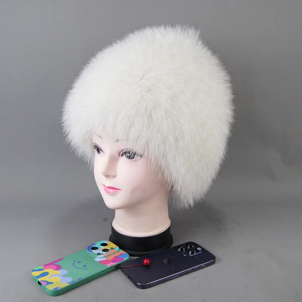 Hot Sale Winter Hat 100% Real Natural Silver Fox Fur Women's Knitted Fur Cap Women Hat Fox Fur Hat Female Ear Warm Winter Must