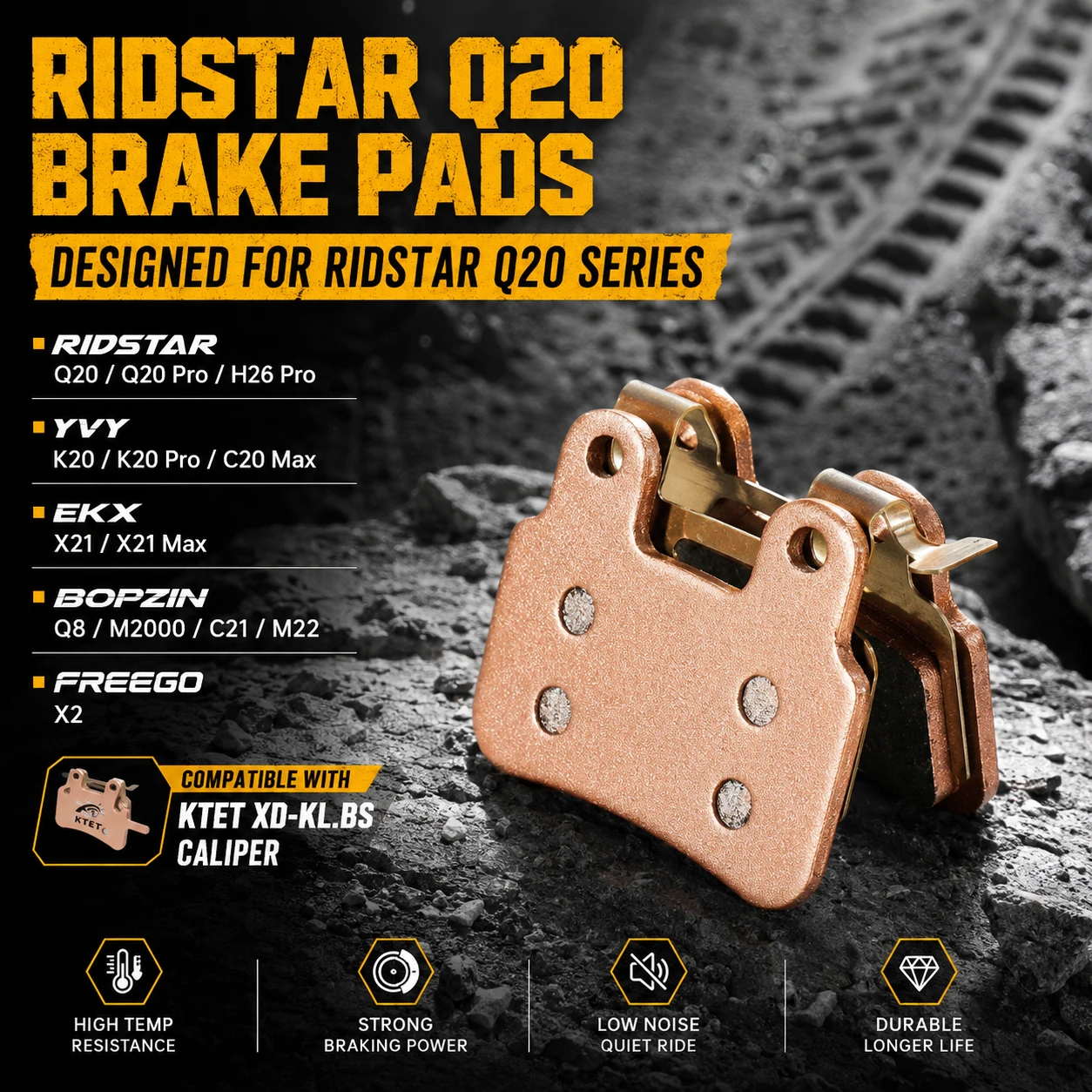 

Ridstar Q20 Brake Pads Semi-Metallic Budget Friendly 2 Pairs for Q20 Pro H26 Pro YVY K20 Pro C20 Max KTET XD-KL.BS
