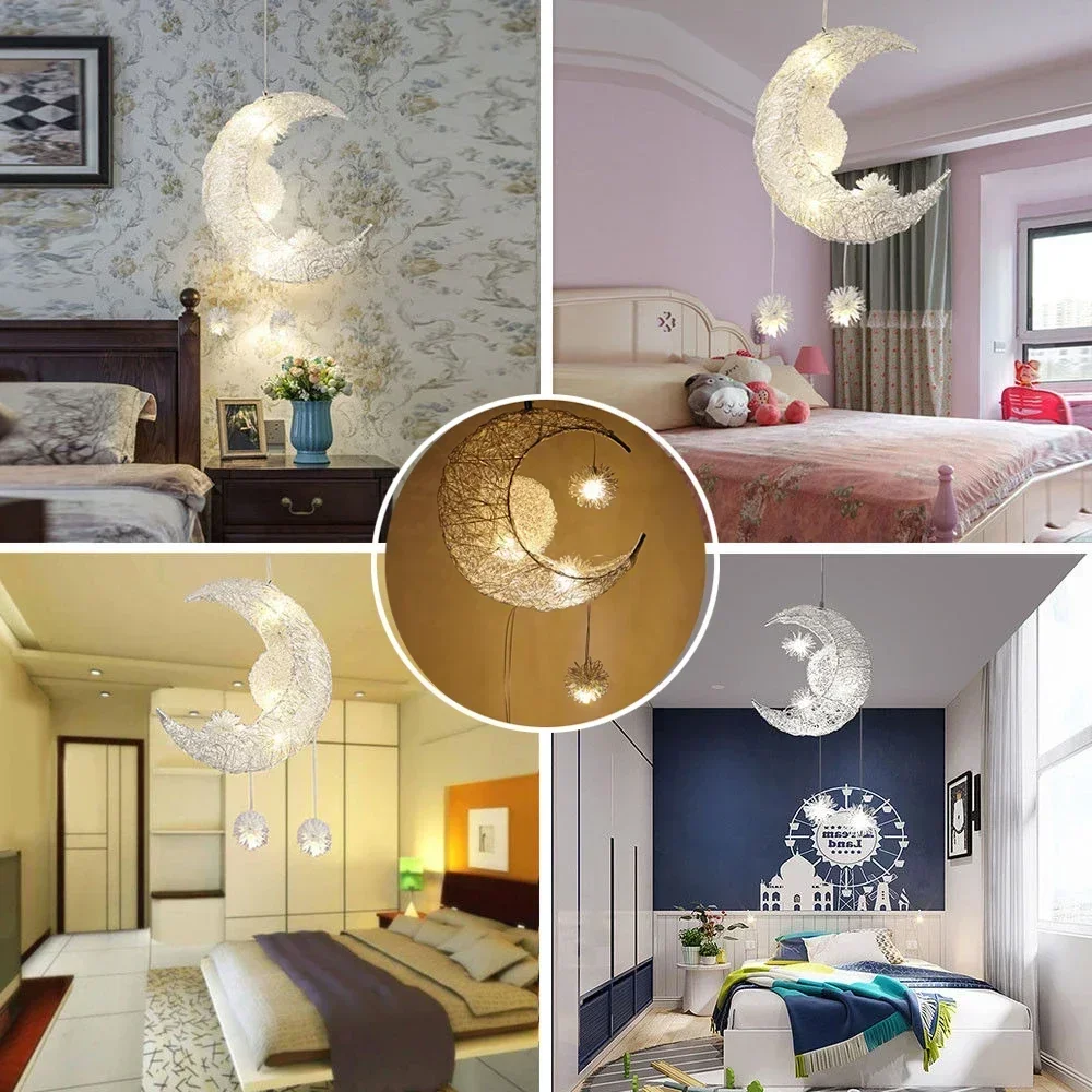 

AModern Pendant Ceiling Lamps Moon Star Chandelier Children Bedroom Hanging Lamp Christmas Decorations For Home Fixture Lighting