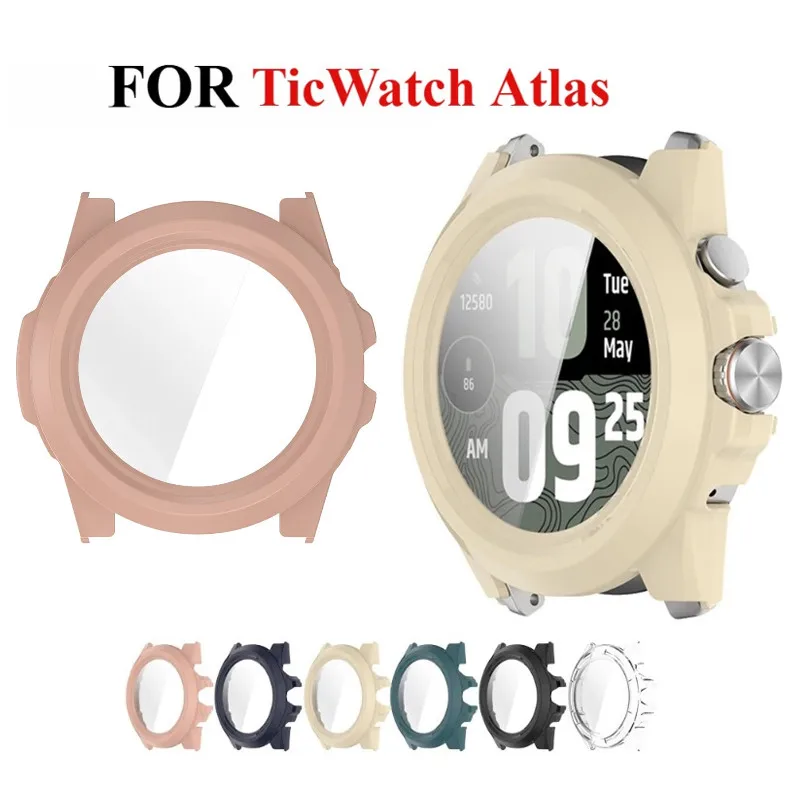 حافظة 2 في 1 لهاتف Ticwatch Atlas بتغطية كاملة للشاشة من البولي كربونات مع زجاج مقسى عالي الجودة