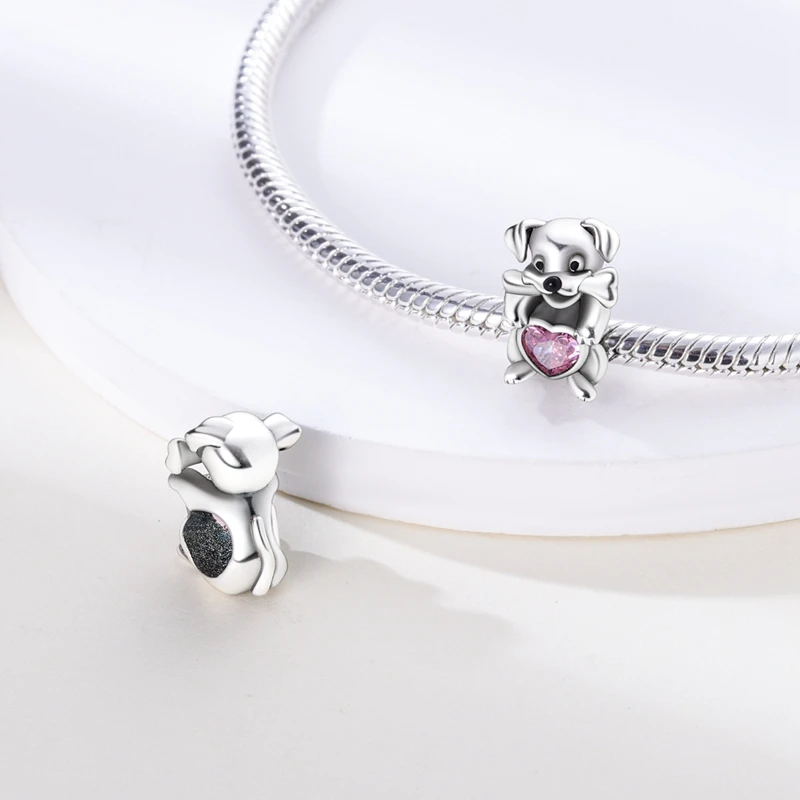 Dog Pet Charms 925 Silver Doggy Paw French Bulldog Bones Beads fit Original Bracelet DIY Fine Jewelry