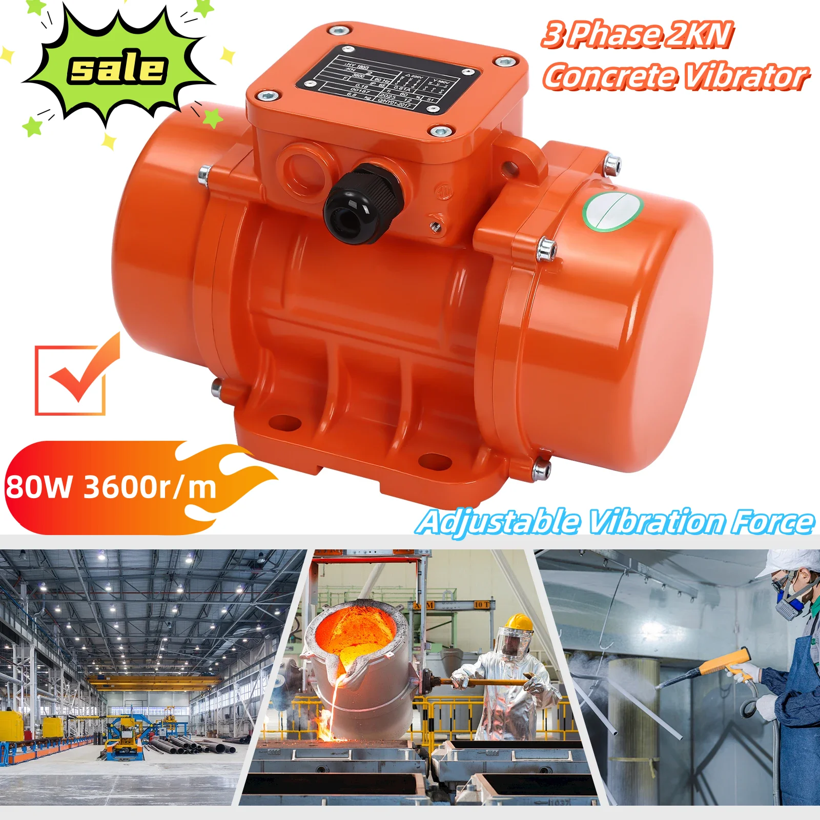 3 Phase 2KN Concrete Vibrator Vibration Motor  Vibrating Tool 180W 3600r/mi For Mining, Metallurgy, Electric power, Constructio