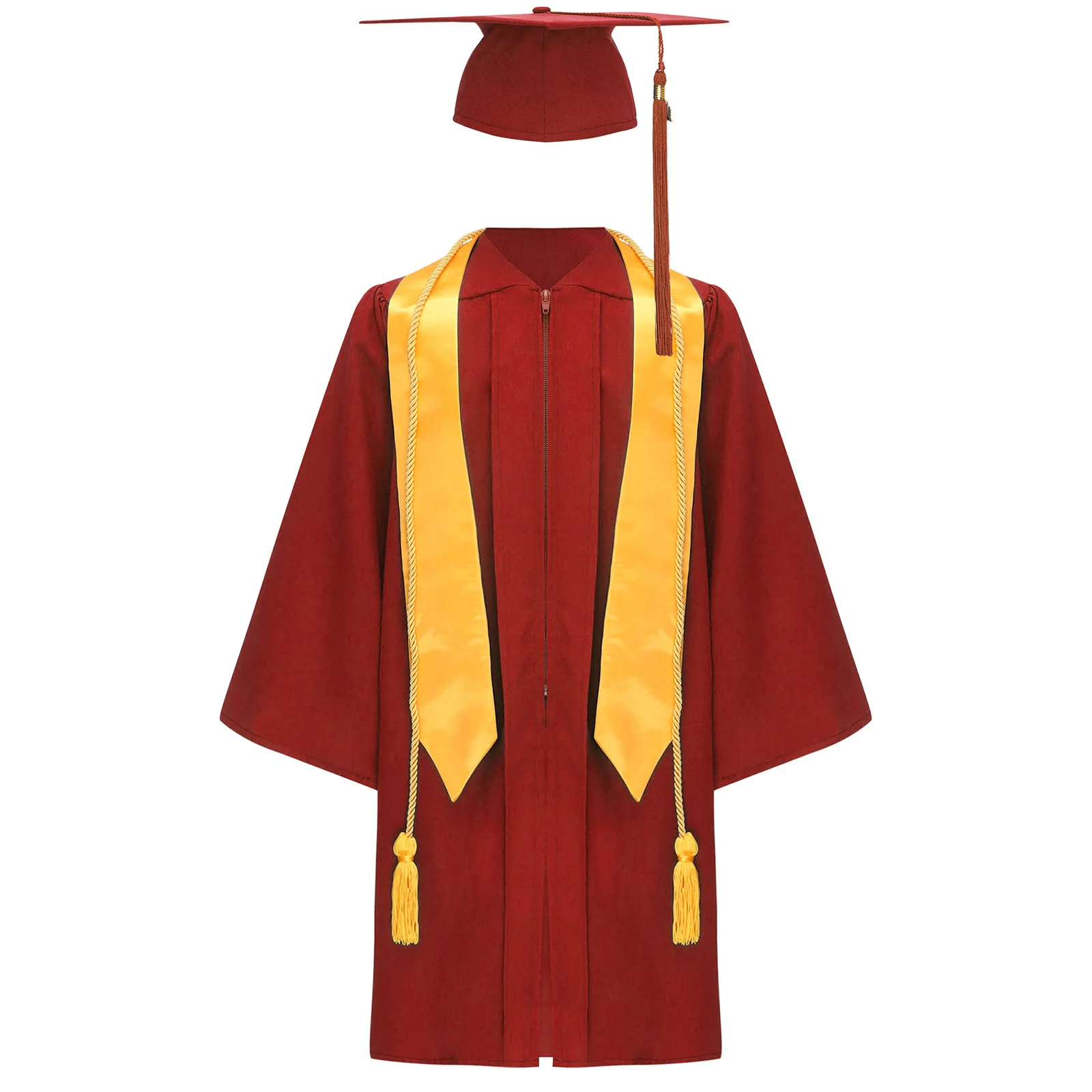 Kids Boys Girls School Graduation Gown Set Preschool Maternity Diploma Uniform Front Zipper Robe with Hat Stole And Tassel