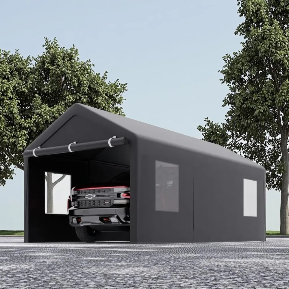 

Карман 10 x 20 футов, сверхмощные автомобильные портаны, портативная автомобильная палатка для гаража с поворотными вентилируемыми окнами и съемными боковыми стенками, уличная A