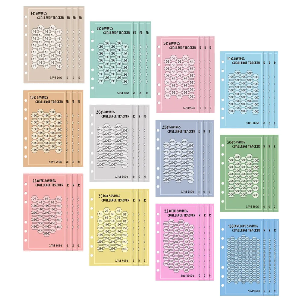 

48Pcs Euro Savings Envelopes with Check-in Sheets A6 Binder Cash Envelopes for Saving Habit Development Binder Cash Envelops