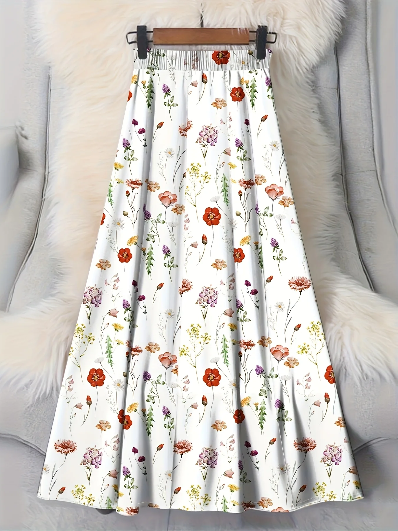 Four Seasons Four Seasons Leisure Style White Background Colorful Flower Half Skirt