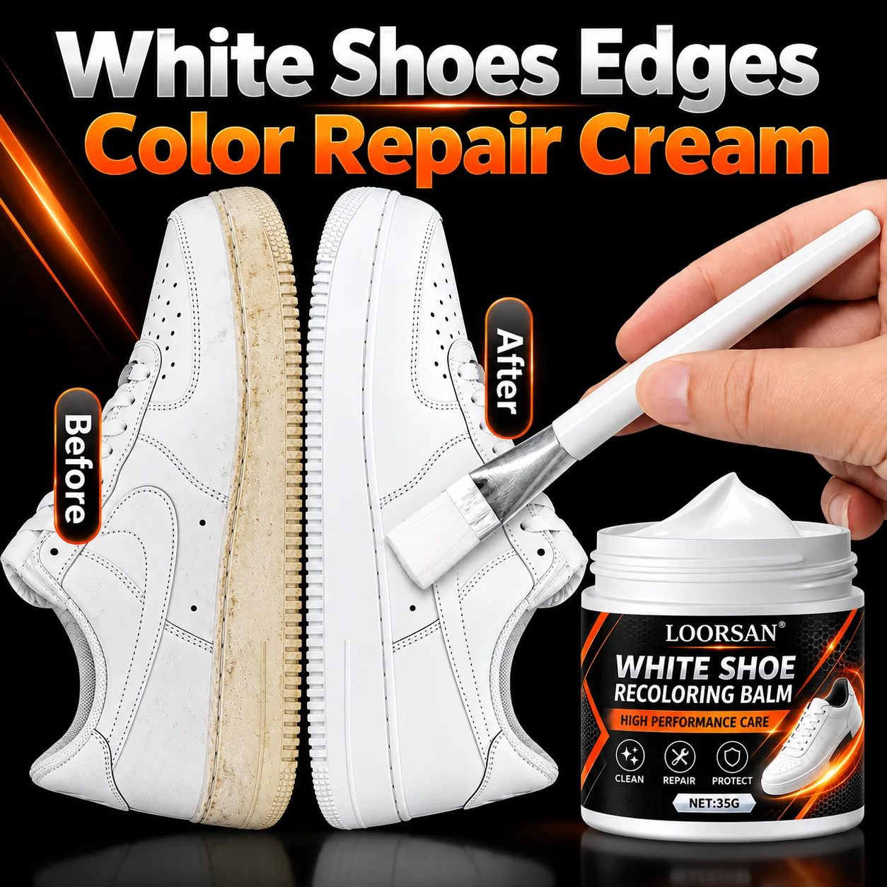 LOORSAN White Shoe Repair Cream Sneaker Color Restorer Leather Touch Up Balm For Scuffs Yellowing Sole Edge Shoe Care 35G
