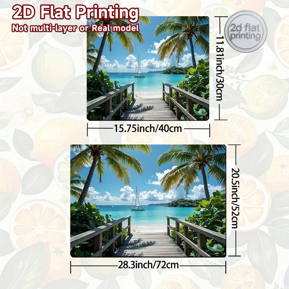 1pc Tropical Beach Stove Cover Mat | Turquoise Ocean Coconut Tree Design, Non-Slip, Foldable for Induction Cooktop, Ceramic Hob, view 3