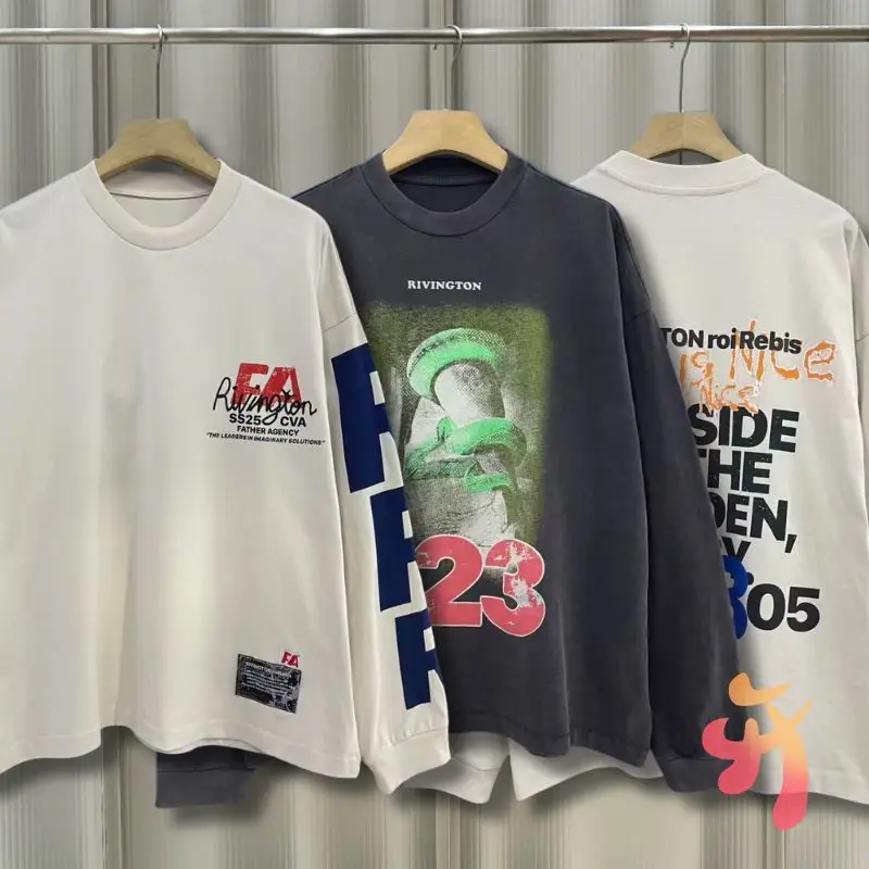 

Y2K Ретро RRR123 Топы с длинными рукавами Граффити Выцветшие потертые футболки с буквенным принтом Американский хип-хоп Уличные хлопковые мужские и женские толстовки