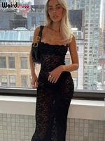 Weird Puss Lace Black Women Maxi Dress See Through Sleeveless Ladies Sexy Coquette Nightclub Party Bodycon Slim Fit Vestidos - Image 5
