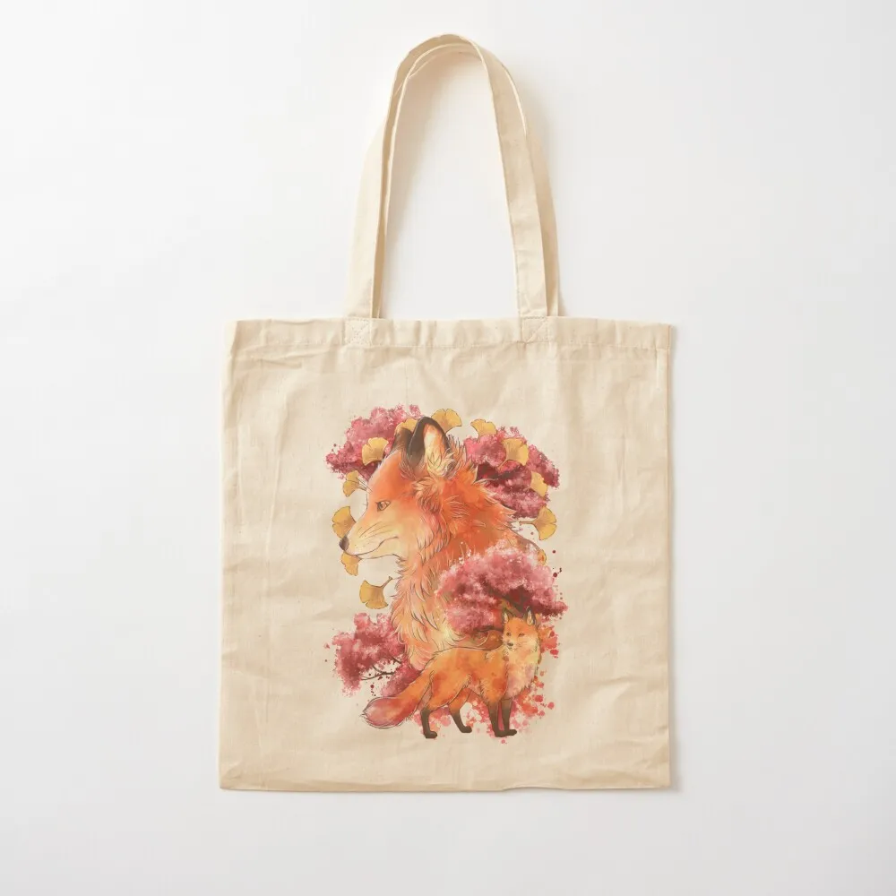Autumn Fox with Ginkgo Tote Bag hand bag custom tote bag Shopping bags