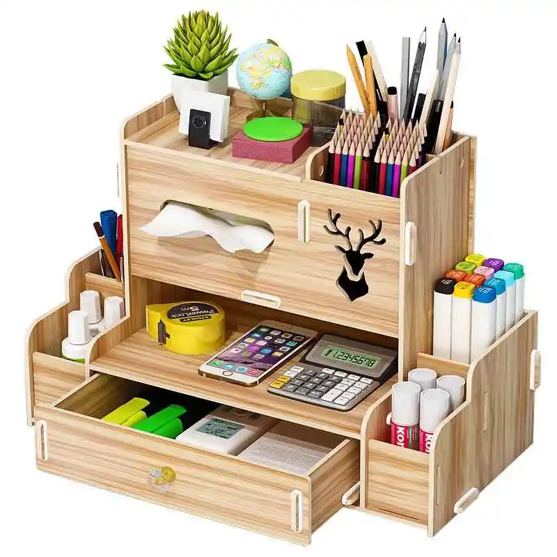 Modern Minimalist Creative Pen Holder Storage Box Cute Elegant Girls Student Desktop Organizer Wooden Slant Insertion Design