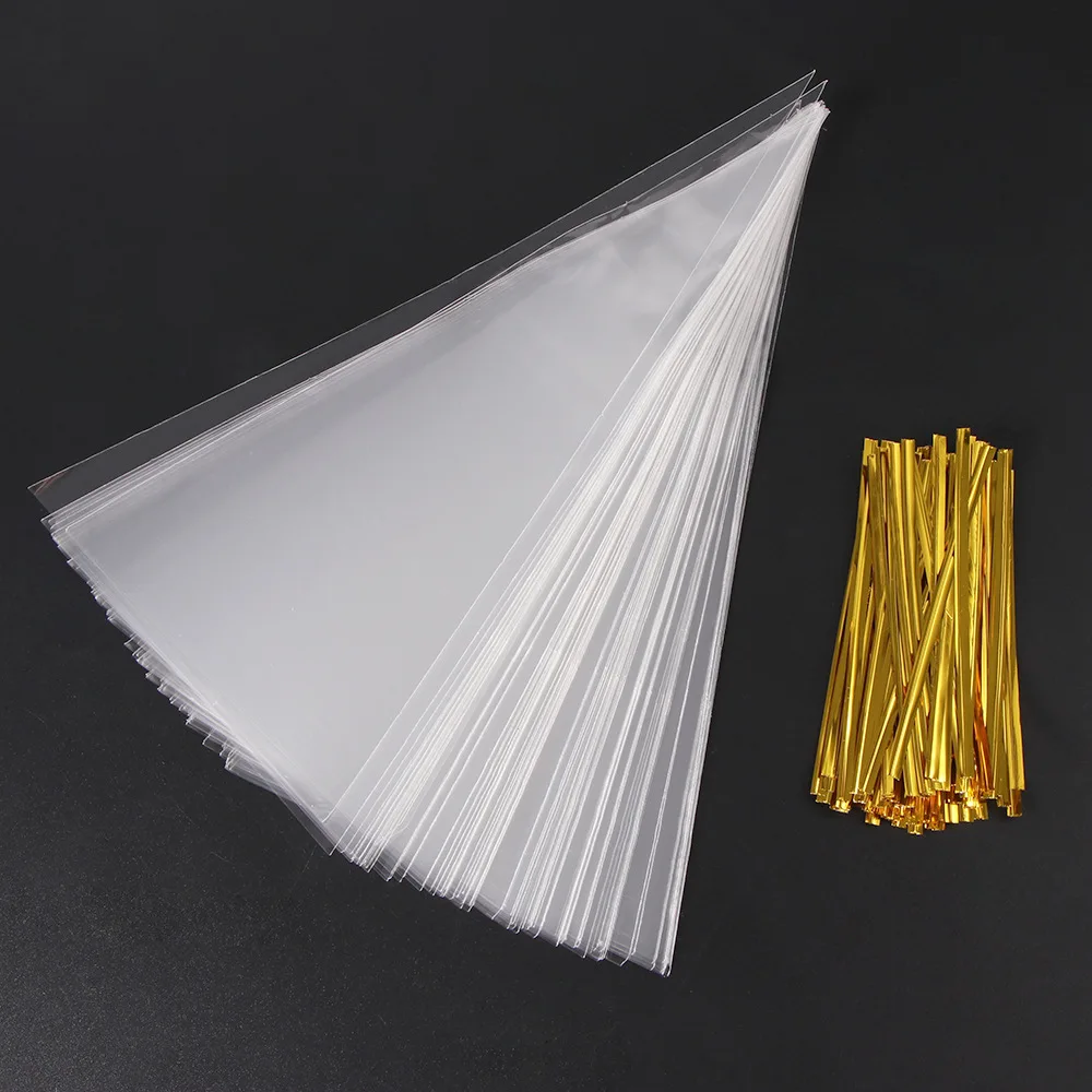 50/100pc Transparent Cellophane Candy Bags Popcorn Bags Cone Storage Gift Cookies Packaging Bag for Wedding Birthday Party Favor