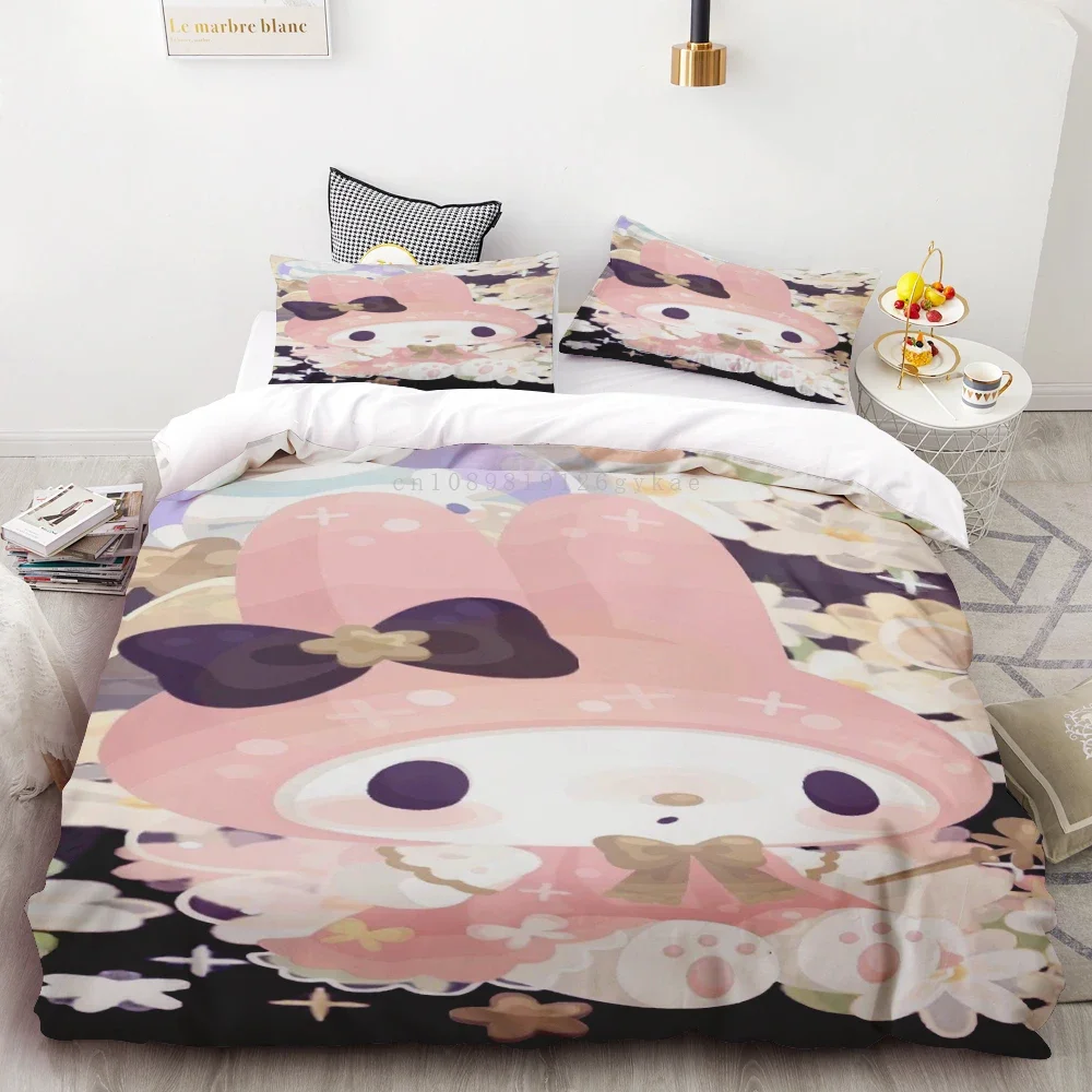 Funda nórdica Kuromi, juego de cama con estampado 3D, funda de edredón suave 100% de poliéster, tamaño Queen/simple/doble, decoración de habitación, regalo para niños y adolescentes