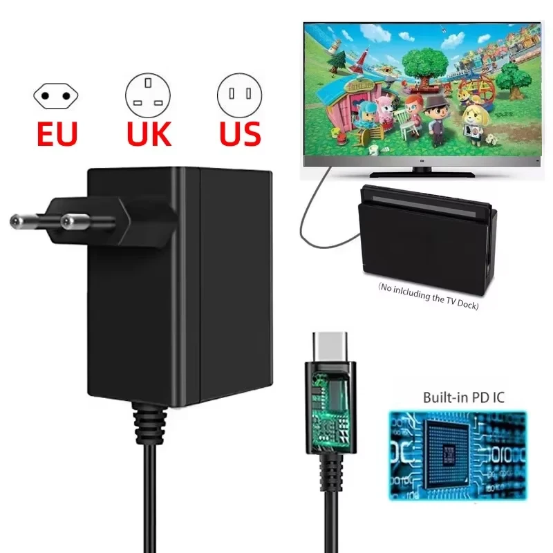 

EU US UK Plug AC Adapter Charger Power Supply for Nintendo Switch NS Lite OLED Dock Station Games Console Fast Charging Kit