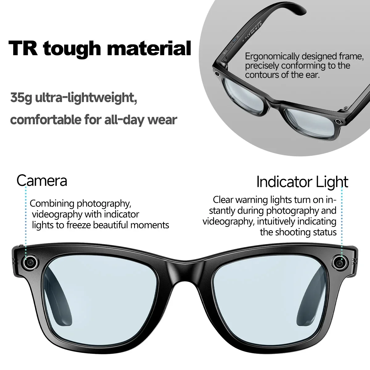 KPEP 8-Megapixel Smart Glasses with Camera Bluetooth Headphones Music Control Voice Assistant AI Translation for Men Women