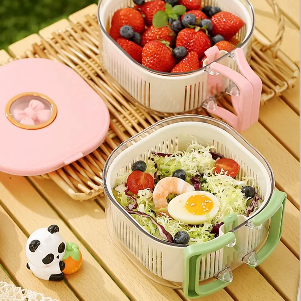 

Thickened Large Drain Basket with Lid Foldable Handle Food Grade Vegetable Water Filter Fresh-keeping Portable