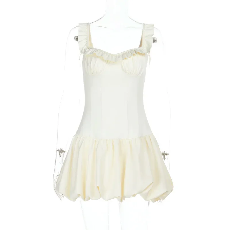 Elegante estilingue plissado mini vestido para mulheres moda quente menina sem mangas tanques bud vestido de cintura alta magro sexy vestido de mergulho