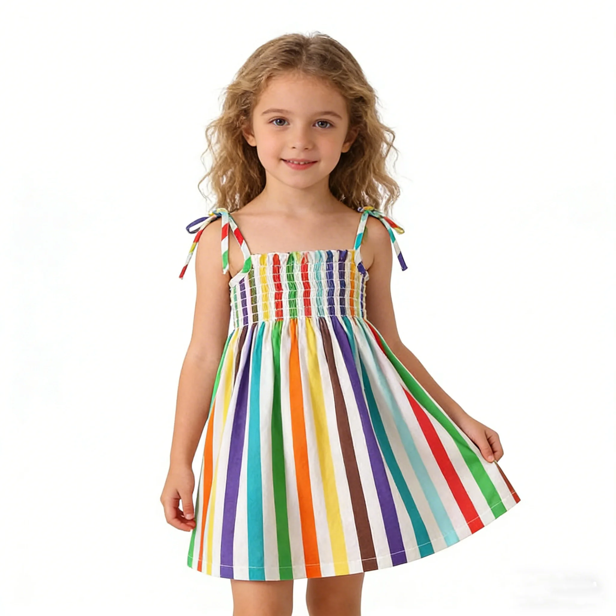 Children Girls Summer Casual Dress Iridescent Suspender with  Cute Clothes for 2-6T Girls Princess Wedding Party Gift Costume