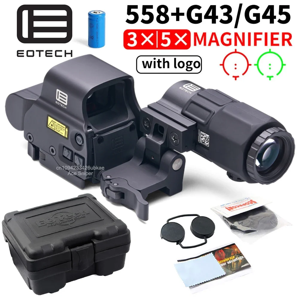 

Eotech Holographic Collimator 558 Red Dot Sight G43/G33/G45 3X 5X Magnifier Airsoft Hunting Gear w/ 20mm Rail Mounts & QD Lever