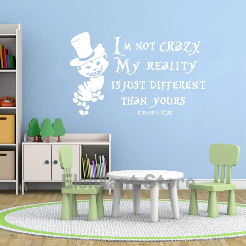 Alice In Wonderland Wall Decal Cheshire Cat Quote Removable Vinyl Art Sticker Mural Home Kids Bedroom Decoration Decals Stickers