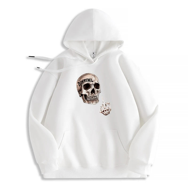 Loose Fit Hoodies Dom Rebel Skull and Letter Printed Sweatshirt Casual Streetwear All-Season Men's Comfortable Stylish Pullover