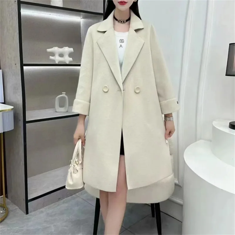 

2024 Genuine Autumn and Winter Women's Double-sided Velvet Double-sided Woolen Coat Loose and Warm Medium Long Coat For External