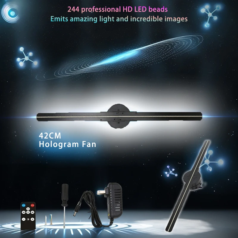 

3D Hologram Fan Projector, 244 LEDs HD Visuals, Wall/Ceiling Mount, APP+Remote Control ，for Shop/Bar Advertising