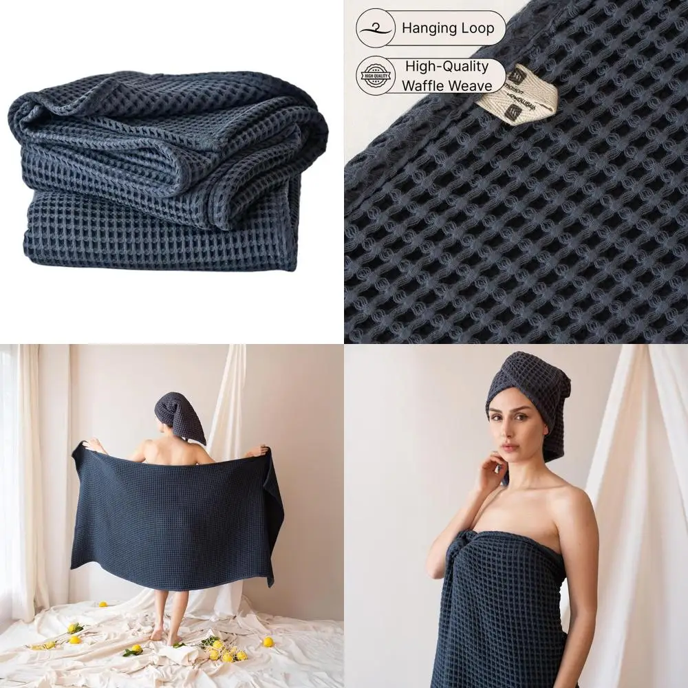 

Набор из 2 больших банных полотенец 35x71 см - 100% турецкий хлопок, вафельное плетение, быстросохнущие и впитывающие (антрацит)