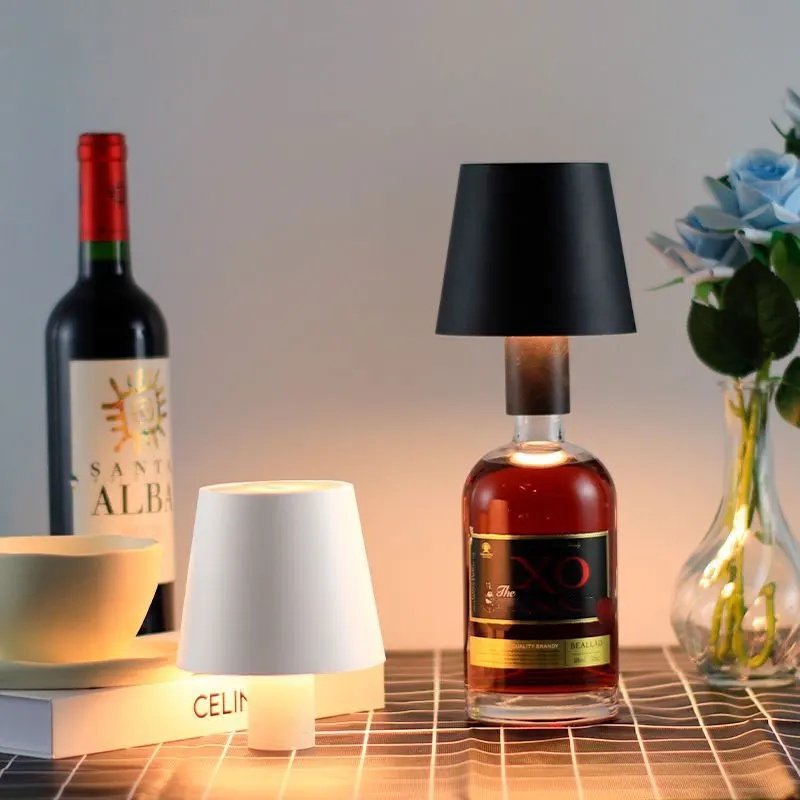 Pointed/Round Bottomed Wine Bottle Lamp Creative Headlight Embedded Portable Dimmable for Bar Restaurant Camping Decor
