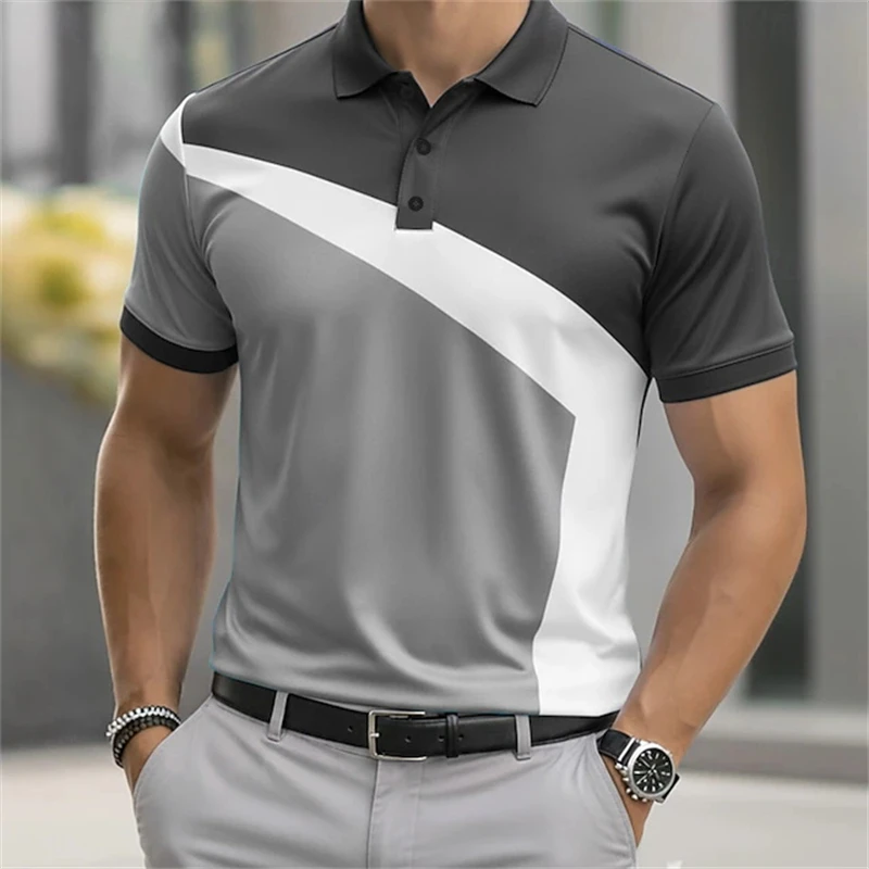 2026 New Geometric Graphic Men's Polo Shirts Summer Short Sleeve Sport Tops Casual Athleisure Style Summer Business Daily Wear