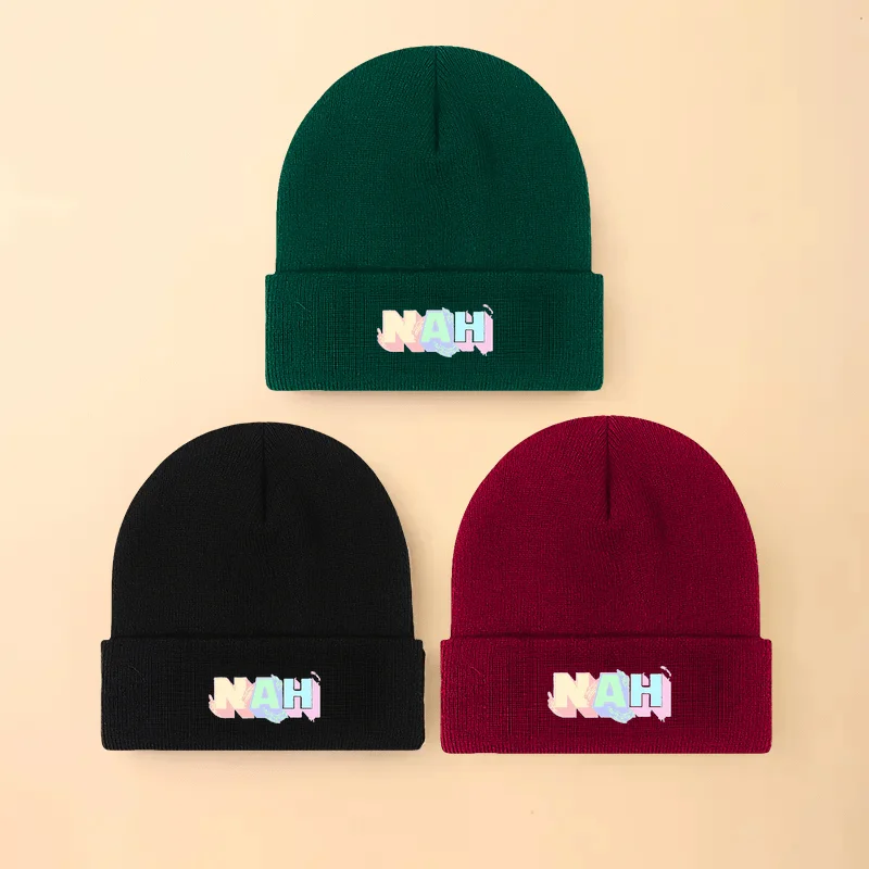 Chapéu de malha unissex ao ar livre, design urbano, estampa de letras de desenho animado, chapéu de malha quente