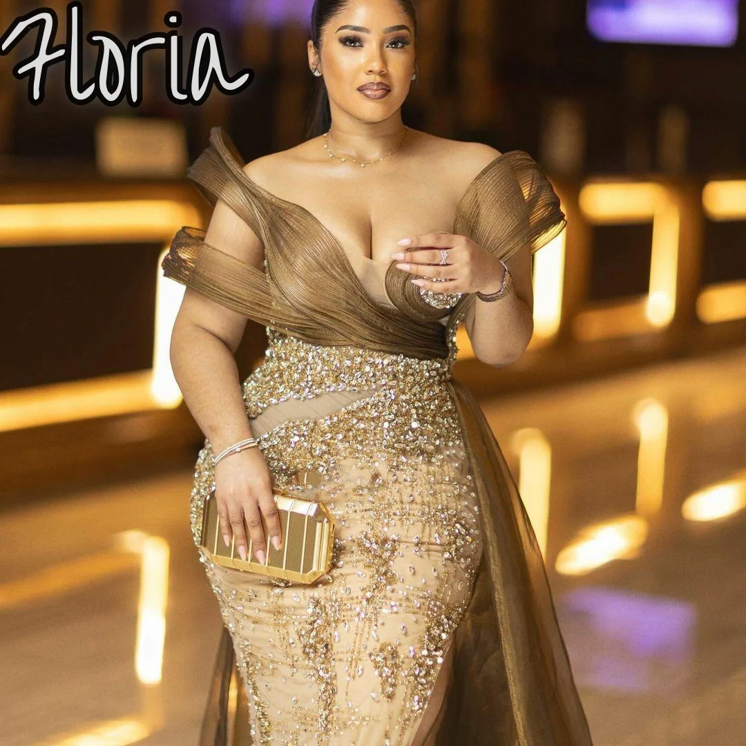

Luxury Full Beaded CRYSTAL Mermaid Evening Dresses With Side Train Fashion V-Neck High Slit Haute Couture Vestidos de Gala