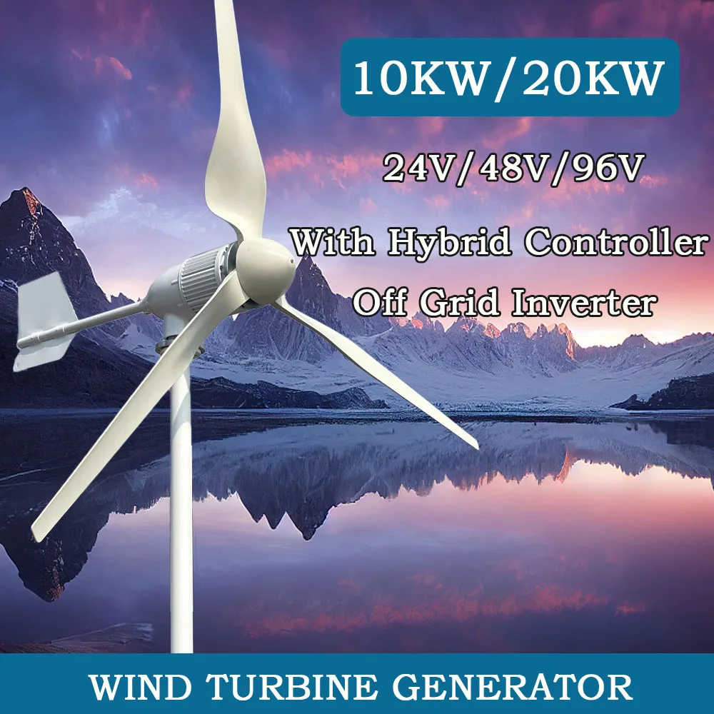 10KW 20KW Horizontal Wind Turbine 3 Blades 24V 48V 96V High Efficiency Power Output Turbine With Hybrid Charger System