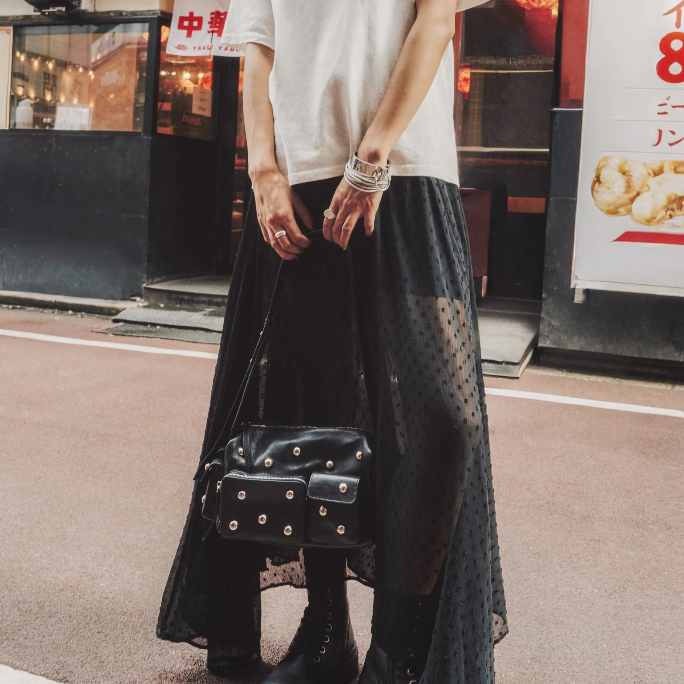 Mulheres pura saia preta bolinhas tornozelo comprimento longo sheer saia elegante design verão primavera usar saia de cintura alta