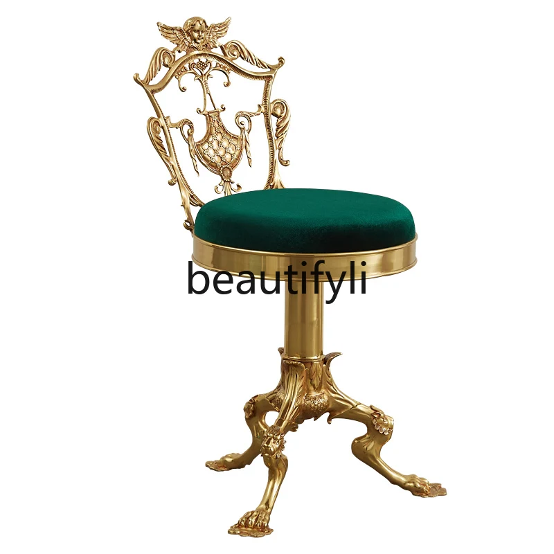 Retro Luxury Living Room Leisure Small Stool for Changing Shoes European Italian Style Bedroom All-Copper Dressing Stool