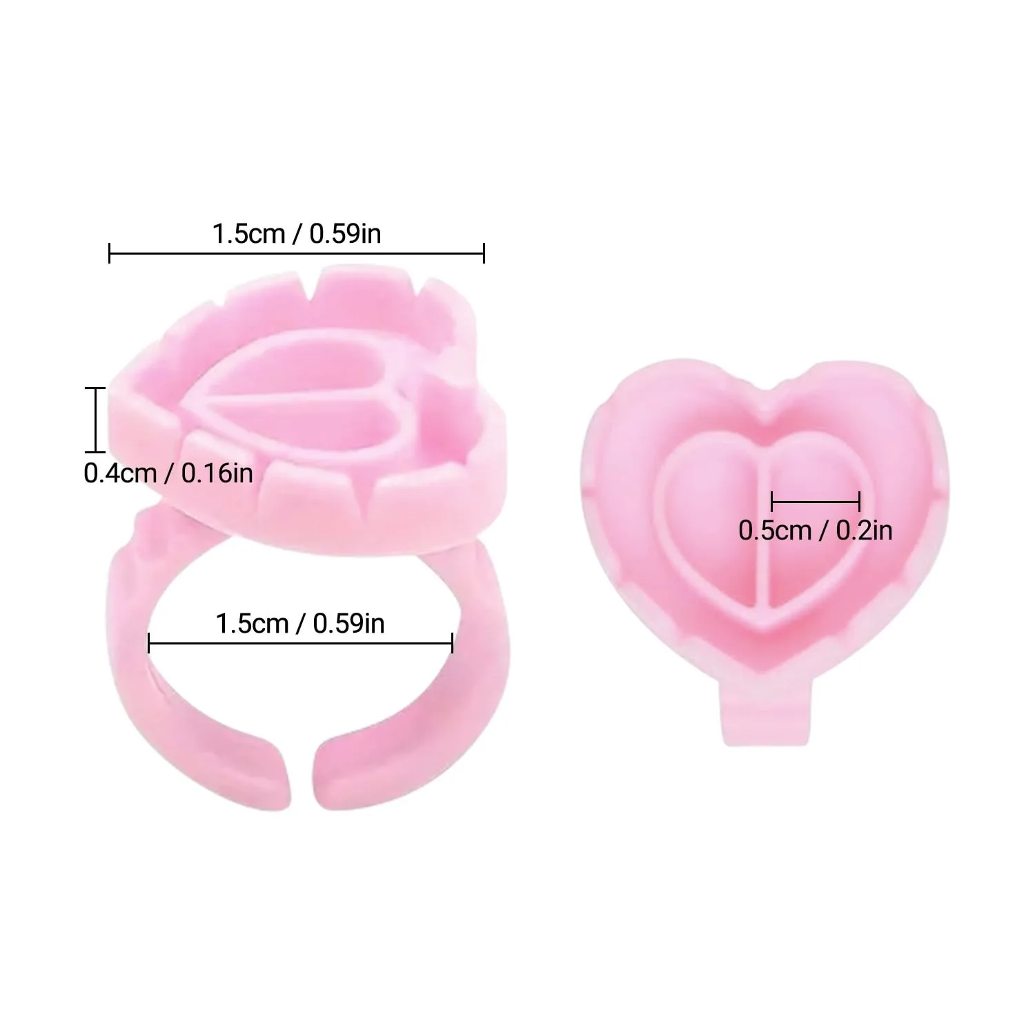 500 sztuk uchwyt pierścieniowy do przedłużania rzęs jednorazowe kubki na klej w kształcie serca dla inteligentnych fanów rzęs i materiałów do przedłużania kwiatów