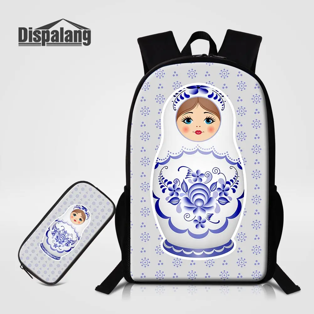 Russian Doll Primary School Junior Students Shoulders Backpack Fun Matryoshka Schoolbag With Pen Case 2PCS/Set Bookbag Best Gift