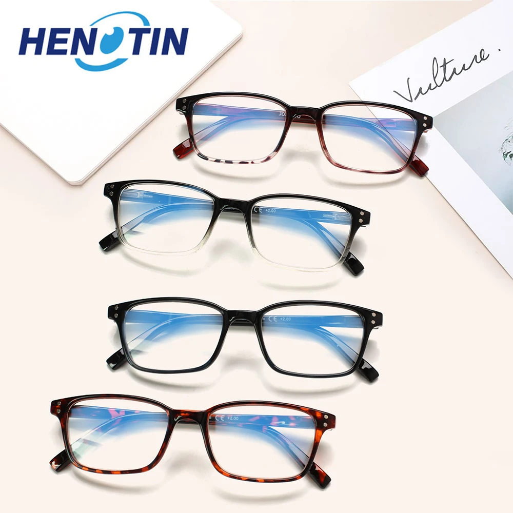 Henotin 4 Pack  Blue Light Blocking Reading Glasses Metal Hinge Men Women Comfort Computer Eyeglasses+0--+400