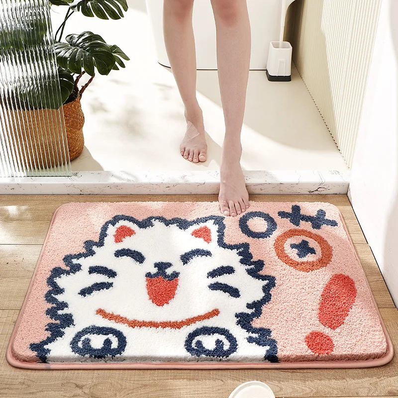 

New cartoon home bathroom absorbent floor mat home bathroom door cute flocking non-slip floor mat toilet