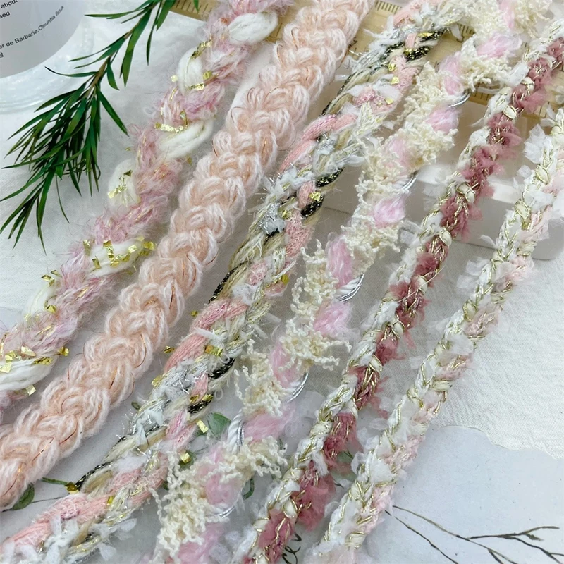 New Pink Gold Thread Woven Lace Accessories DIY Collar and Cuff Clothing Decoration Sewing Material Tweed Lace Webbing Ribbon