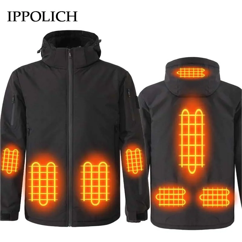 

Winter Men's Heating Jacket 8 Area USB Electric Heated Coat Washable Self Heating Hooded Coat Outdoor Camping Sport Thermal Coat