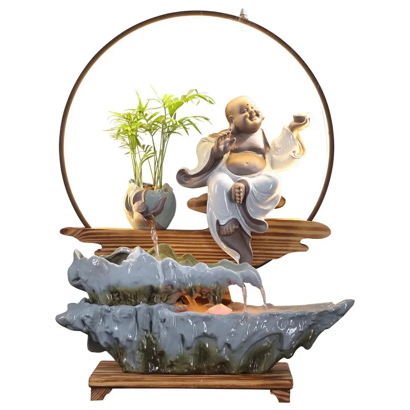 Ceramic Tabletop Fountain with Flowing Water Home Decor for Living Room Office Desktop Store Opening