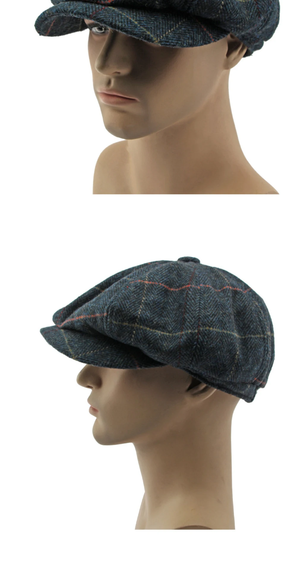HT4255 Baskenmützen für Männer und Frauen, Retro-Künstler-Malermütze, karierte achteckige Ivy-Flachmütze für Herren und Damen, Herbst-Winter-Wollmütze – Detail 6