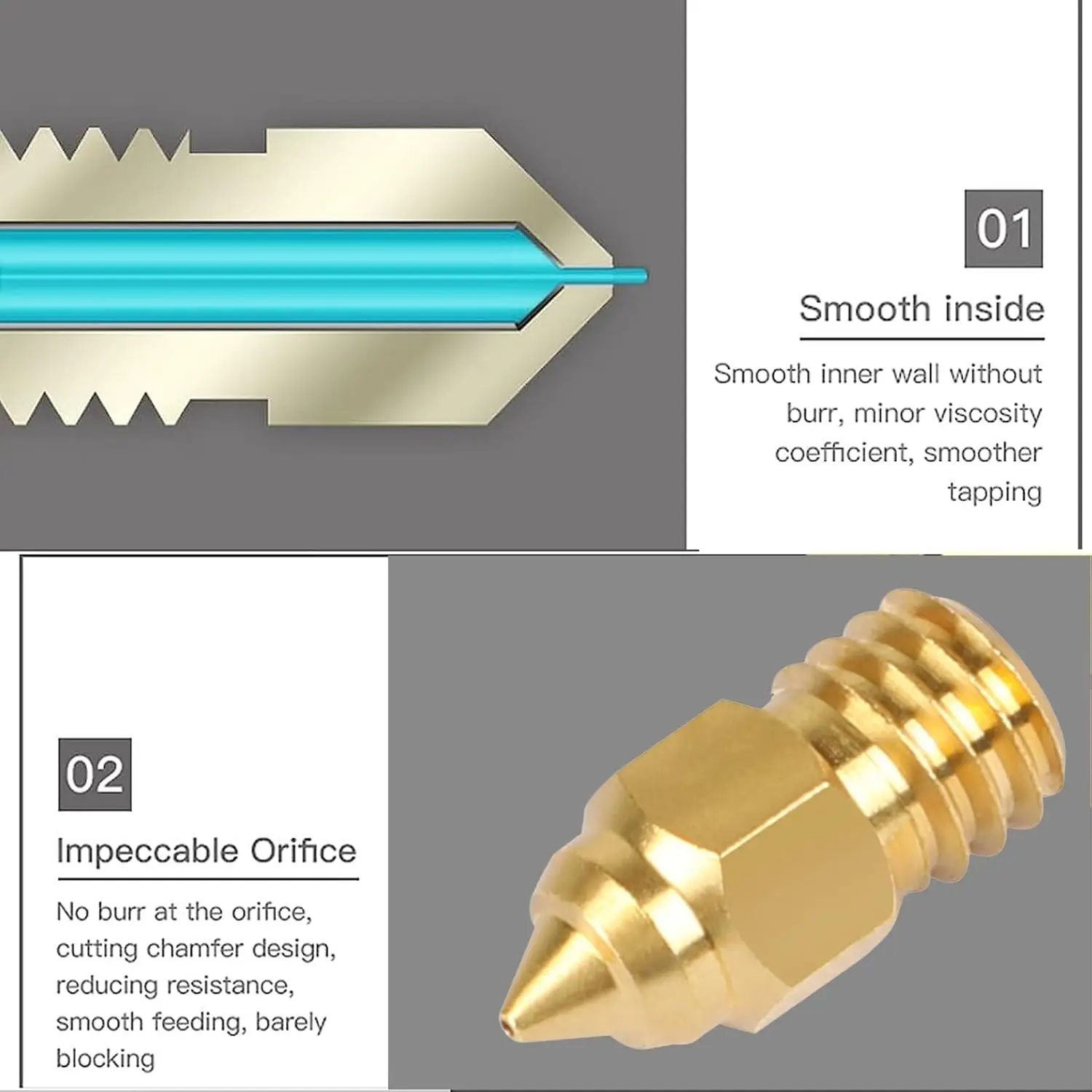 Creality MK8 Düse CR-6 SE Hartstahl Messing verkupferte Düsen für CR6 SE CR5 PRO /Ender 3 S1 pro / CR10 V2 / Ender 3-Düse – Detail 3